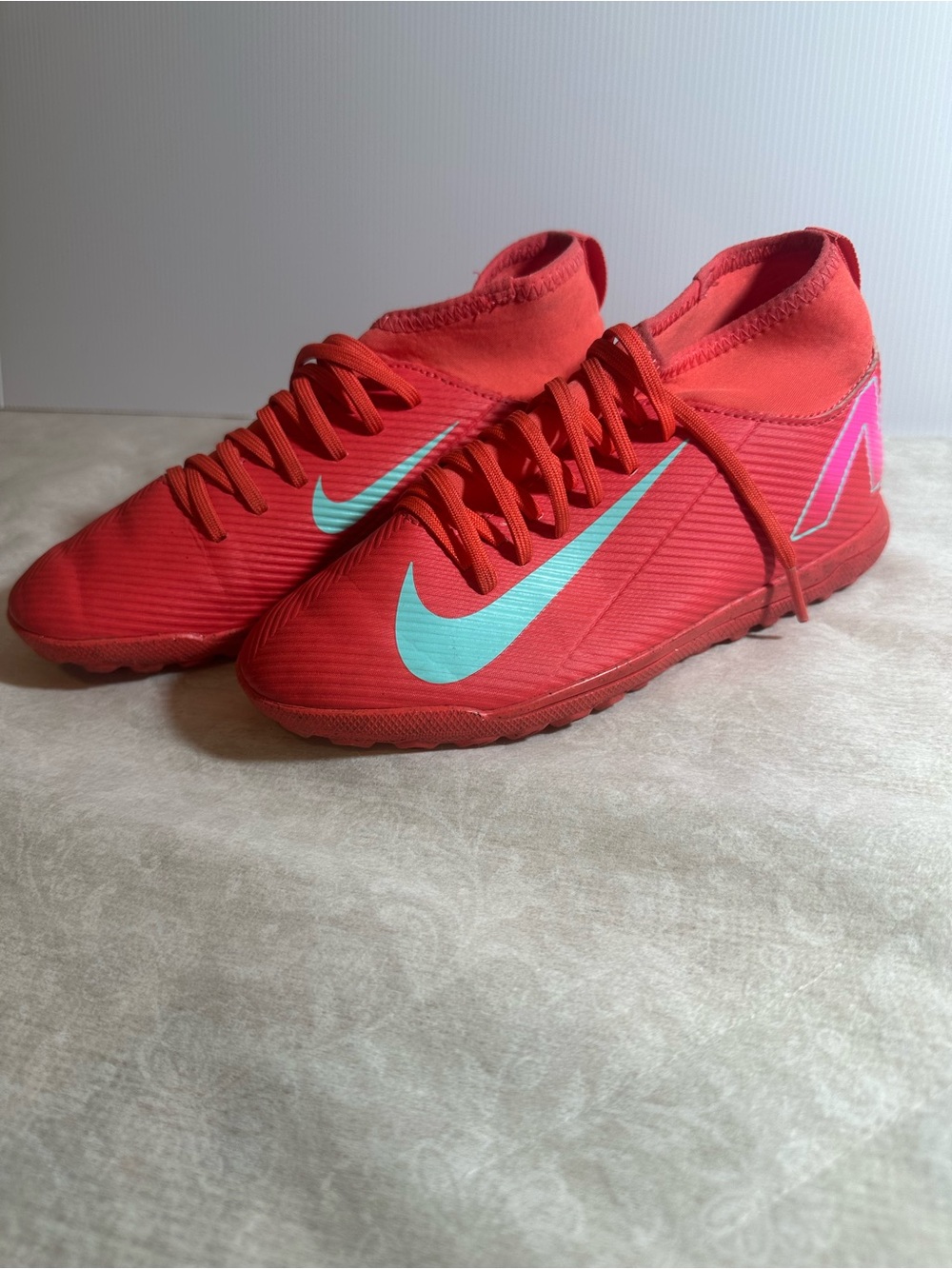 Nike Kids Red Sneakers with Light Blue Swoosh